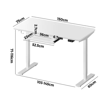 DB-15-WH Oikiture Standing Desk Top with Drilled Hole White 150x75cm