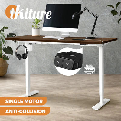 SD-LEG-S1-WH+DB-15-WN Oikiture Electric Standing Desk Single Motor 120/140/150cm