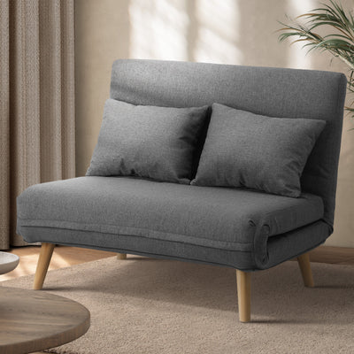 SFB-ES-HARA-M-GY Oikiture Lounge Sofa Bed Linen Fabric Double Seat Grey