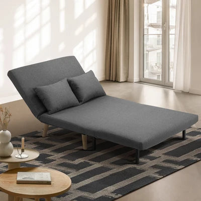 SFB-ES-HARA-M-GY Oikiture Lounge Sofa Bed Linen Fabric Double Seat Grey