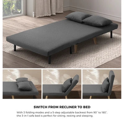 SFB-ES-HARA-M-GY Oikiture Lounge Sofa Bed Linen Fabric Double Seat Grey