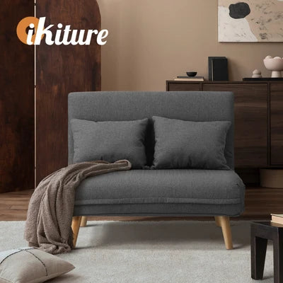 SFB-ES-HARA-M-GY Oikiture Lounge Sofa Bed Linen Fabric Double Seat Grey