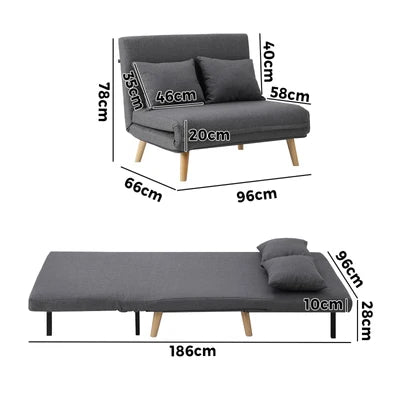 SFB-ES-HARA-M-GY Oikiture Lounge Sofa Bed Linen Fabric Double Seat Grey