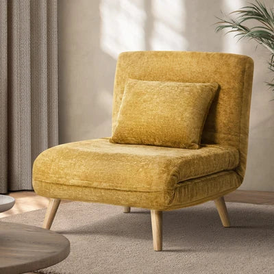 SFB-ES-HARA-S-YE Oikiture Sofa Bed Lounge Chair Chenille Recliner Wooden Legs Single Seat Yellow