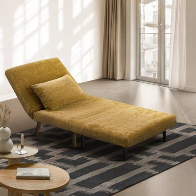 SFB-ES-HARA-S-YE Oikiture Sofa Bed Lounge Chair Chenille Recliner Wooden Legs Single Seat Yellow