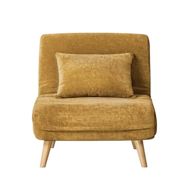 SFB-ES-HARA-S-YE Oikiture Sofa Bed Lounge Chair Chenille Recliner Wooden Legs Single Seat Yellow