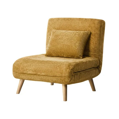 SFB-ES-HARA-S-YE Oikiture Sofa Bed Lounge Chair Chenille Recliner Wooden Legs Single Seat Yellow