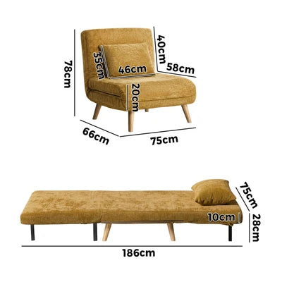 SFB-ES-HARA-S-YE Oikiture Sofa Bed Lounge Chair Chenille Recliner Wooden Legs Single Seat Yellow