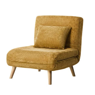 SFB-ES-HARA-S-YE Oikiture Sofa Bed Lounge Chair Chenille Recliner Wooden Legs Single Seat Yellow