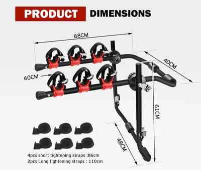 SGBR006A Fieryred 3 Bike Rack Bicycle Carrier Car Rear Universal Trunk Foldable