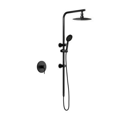 SH-LG-RO-250-MIX-BK Welba 10" Rain Shower Head Set Round Handheld With Shower Mixer Tap Black