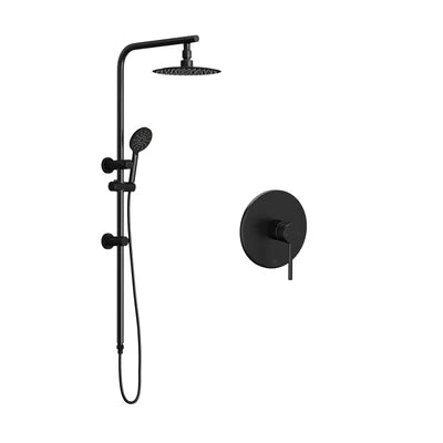 SH-LG-RO-250-MIX-BK Welba 10" Rain Shower Head Set Round Handheld With Shower Mixer Tap Black