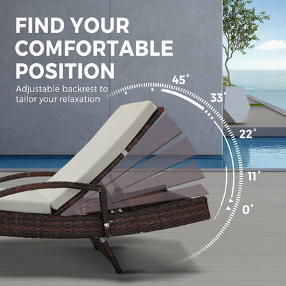 SL-B1-BRBG Livsip Adjustable Outdoor Patio Wicker Sun Lounger Day Bed Sofa Waterproof Brown & Beige