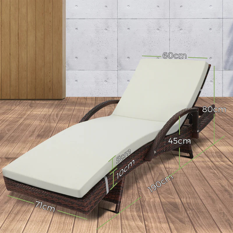 SL-B1-BRBG Livsip Adjustable Outdoor Patio Wicker Sun Lounger Day Bed Sofa Waterproof Brown & Beige