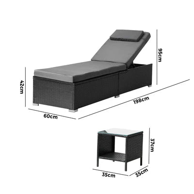 SL-BAROS-CH5TB-BK Sun Lounge Wicker Lounger Table Patio Furniture Outdoor Setting Day Bed