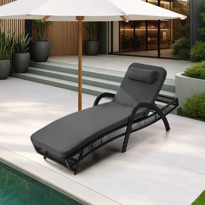 SL-FURA-GY Livsip Sun Lounge Wicker Lounger Day Bed Outdoor Patio Furniture Grey
