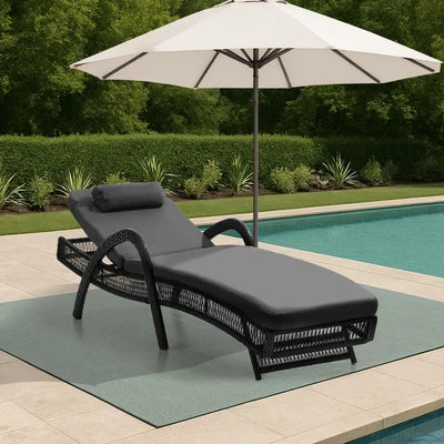 SL-FURA-GY Livsip Sun Lounge Wicker Lounger Day Bed Outdoor Patio Furniture Grey