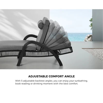 SL-FURA-GY Livsip Sun Lounge Wicker Lounger Day Bed Outdoor Patio Furniture Grey