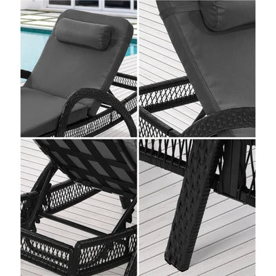SL-FURA-GY Livsip Sun Lounge Wicker Lounger Day Bed Outdoor Patio Furniture Grey
