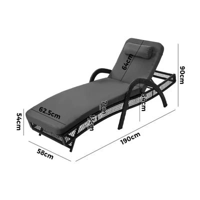 SL-FURA-GY Livsip Sun Lounge Wicker Lounger Day Bed Outdoor Patio Furniture Grey