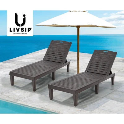 SL-TESS-BR Livsip Sun Lounge Adjustable Outdoor Lounger Beach Chair Patio Furniture Brown
