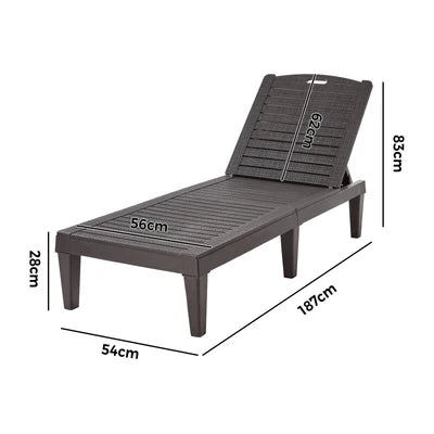 SL-TESS-BR Livsip Sun Lounge Adjustable Outdoor Lounger Beach Chair Patio Furniture Brown
