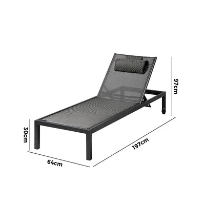SL-TXL-PL-BK Livsip Sun Lounge Outdoor Lounger Chair Iron Day Bed Garden Patio Furniture