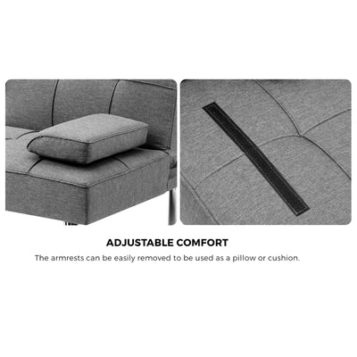 SOF-APPO-GY-AB Oikiture Sofa Bed Lounge 3 Seater Futon Couch Beds Recliner Cup Holder Fabric