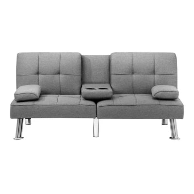 SOF-APPO-GY-AB Oikiture Sofa Bed Lounge 3 Seater Futon Couch Beds Recliner Cup Holder Fabric