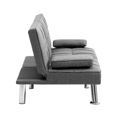 SOF-APPO-GY-AB Oikiture Sofa Bed Lounge 3 Seater Futon Couch Beds Recliner Cup Holder Fabric