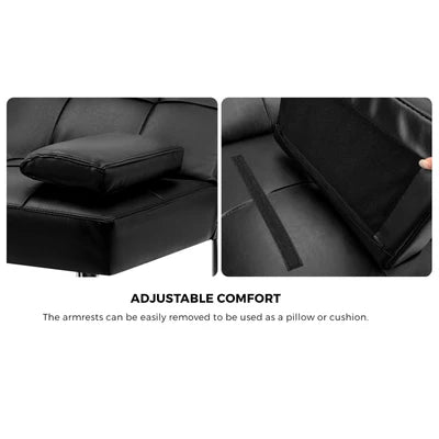 SOF-APPO-LEA-BK-AB Oikiture Sofa Bed Lounge Leather 3 Seater Futon Couch Beds Sofabeds Cup Holder