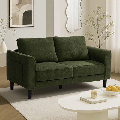 SOF-CHICA-2S-GN-AB Oikiture 2 Seater Sofa 150cm Boucle Love Seat Small Couch Chair Storage Green