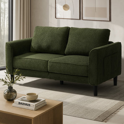 SOF-CHICA-2S-GN-AB Oikiture 2 Seater Sofa 150cm Boucle Love Seat Small Couch Chair Storage Green