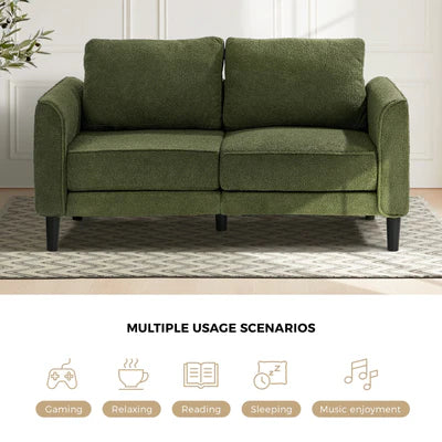 SOF-CHICA-2S-GN-AB Oikiture 2 Seater Sofa 150cm Boucle Love Seat Small Couch Chair Storage Green