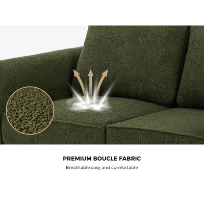 SOF-CHICA-2S-GN-AB Oikiture 2 Seater Sofa 150cm Boucle Love Seat Small Couch Chair Storage Green