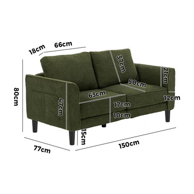 SOF-CHICA-2S-GN-AB Oikiture 2 Seater Sofa 150cm Boucle Love Seat Small Couch Chair Storage Green