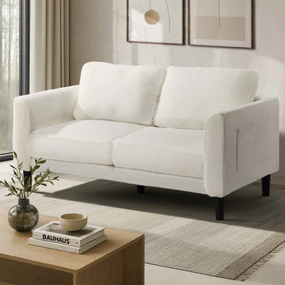 SOF-CHICA-2S-WH-AB Oikiture 2 Seater Sofa 150cm Boucle Love Seat Small Couch Chair Storage White