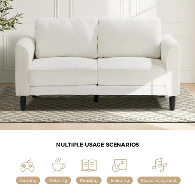 SOF-CHICA-2S-WH-AB Oikiture 2 Seater Sofa 150cm Boucle Love Seat Small Couch Chair Storage White
