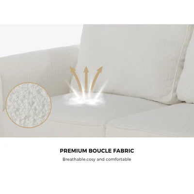 SOF-CHICA-2S-WH-AB Oikiture 2 Seater Sofa 150cm Boucle Love Seat Small Couch Chair Storage White