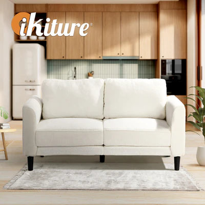 SOF-CHICA-2S-WH-AB Oikiture 2 Seater Sofa 150cm Boucle Love Seat Small Couch Chair Storage White