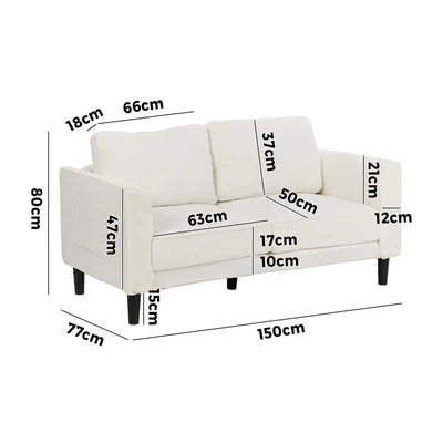 SOF-CHICA-2S-WH-AB Oikiture 2 Seater Sofa 150cm Boucle Love Seat Small Couch Chair Storage White