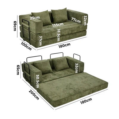 SOF-COMP-3S-BED-GN Oikiture Convertible Sofa Bed Sleeper Futon Pull Out Couch Beds