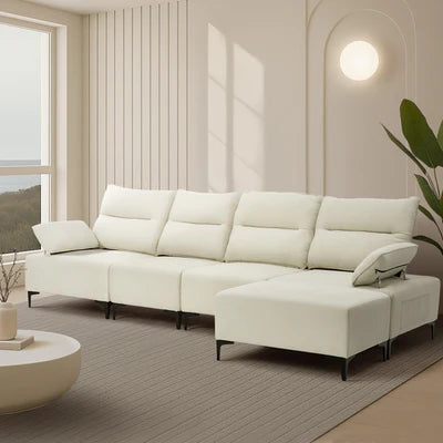 SOF-KERRY-LMMR-OTM-BE Oikiture 5 Seater Modular Sofa Chenille Couch Chair Armrest Ottoman Set