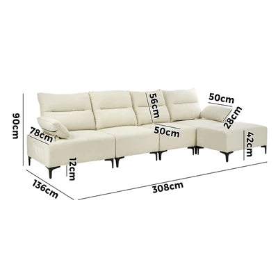 SOF-KERRY-LMMR-OTM-BE Oikiture 5 Seater Modular Sofa Chenille Couch Chair Armrest Ottoman Set