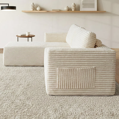 SOF-KS-FAY-SPR-BG-AB Oikiture L Shape Compressed Sofa Cloud Couch Chaise Lounge Corduroy Beige