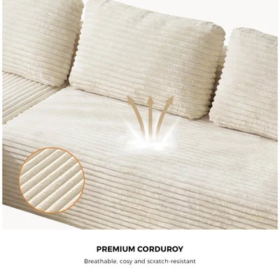 SOF-KS-FAY-SPR-BG-AB Oikiture L Shape Compressed Sofa Cloud Couch Chaise Lounge Corduroy Beige