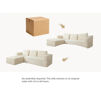 SOF-KS-FAY-SPR-BG-AB Oikiture L Shape Compressed Sofa Cloud Couch Chaise Lounge Corduroy Beige