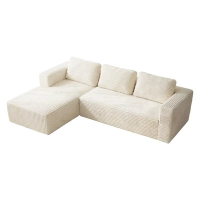 SOF-KS-FAY-SPR-BG-AB Oikiture L Shape Compressed Sofa Cloud Couch Chaise Lounge Corduroy Beige