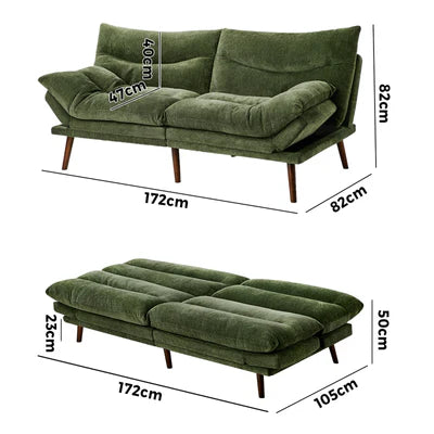SOF-SONY-CH-GN-AB Oikiture 3 Seater Sofa Bed Recliner Lounge Couch Convertible Chenille Green Beds