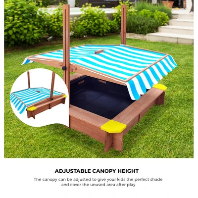 SPIT-CANOPY-WHBL Mazam Kids Sandpit Outdoor Toys Wooden Sandbox Beach Play Box Children Canopy